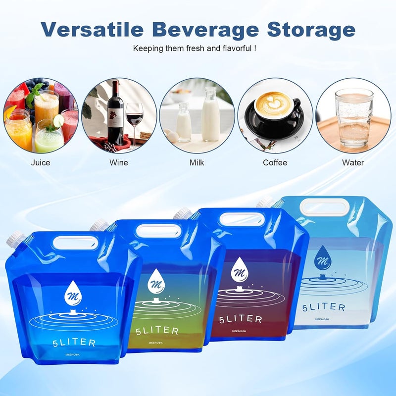 SOCATER حقائب حاويات المياه، 4 عبوات خالية من BPA، قابلة للطي، حاوية مياه بلاستيكية سعة 1.3 جالون للتخييم، المشي، الطوارئ، تخزين الجالون - Image 2
